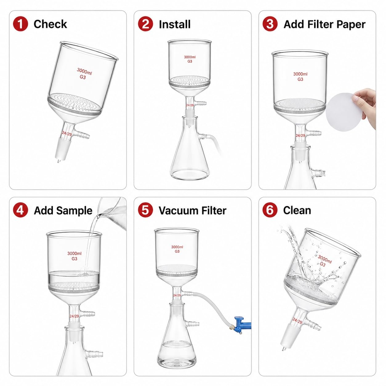Büchnertrichter Poröse Glasplatte Große Kapazität Vakuum Laborfilter-29/32# 10000ml