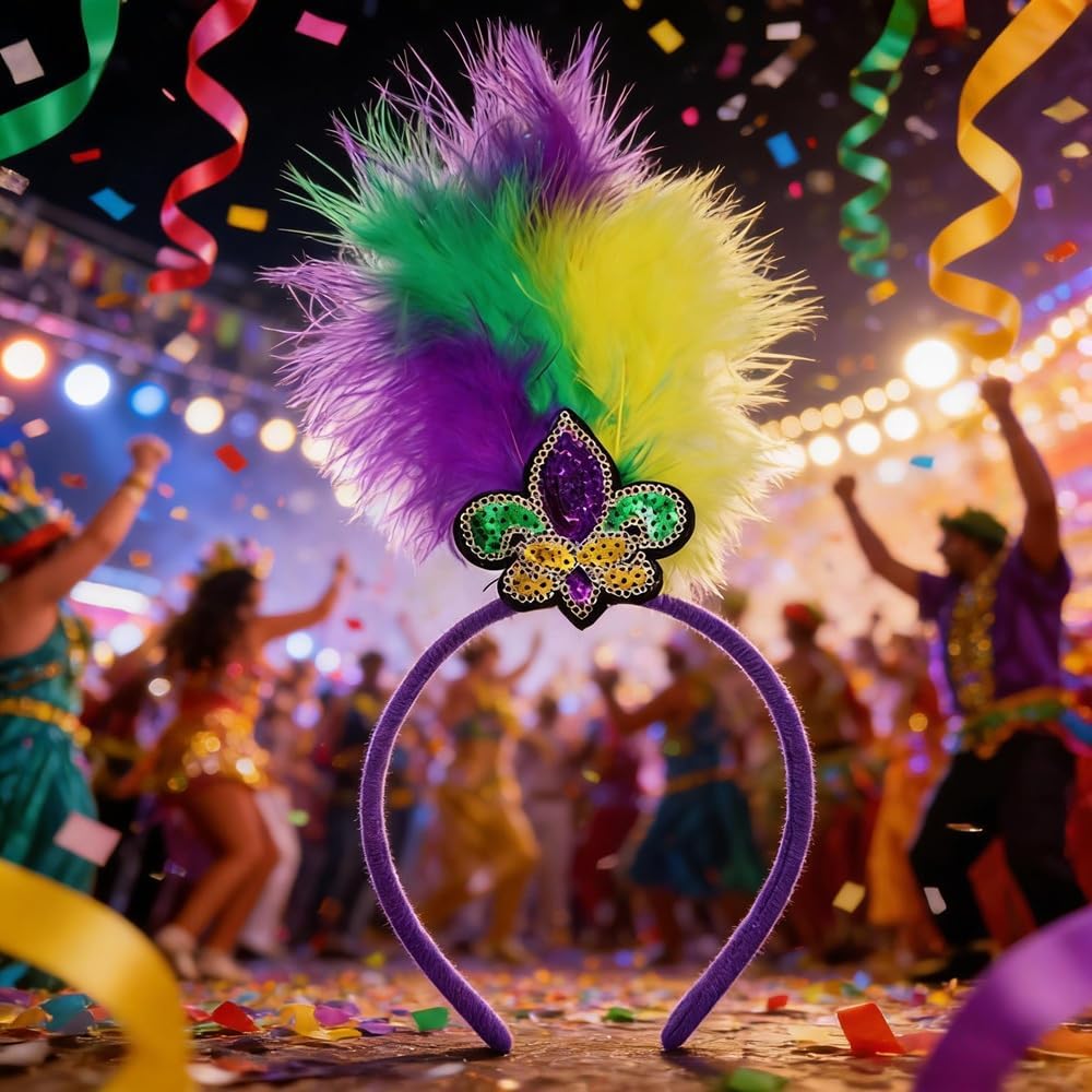 Mardi Gras Fascinator Feather Headband Hair Band Party Costume Women Accessory - Image 4