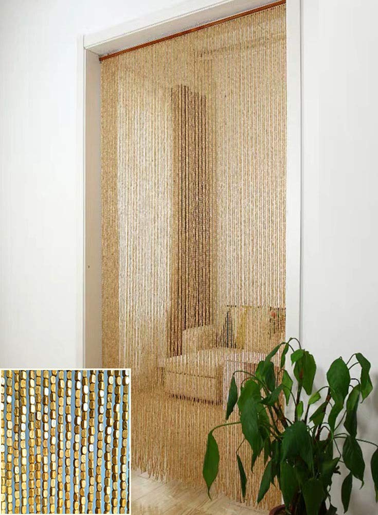 Tenda con perline in legno naturale per porta, facile da installare, barriera antimosche, divisorio per interni ed esterni, 90 fili (90 x 180 cm), decorazione per la casa