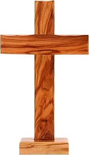 Spiretro Handcrafted Olive Wood Cross from Bethlehem - Wall Hanging or Tabletop Display - 6" x 10.25"