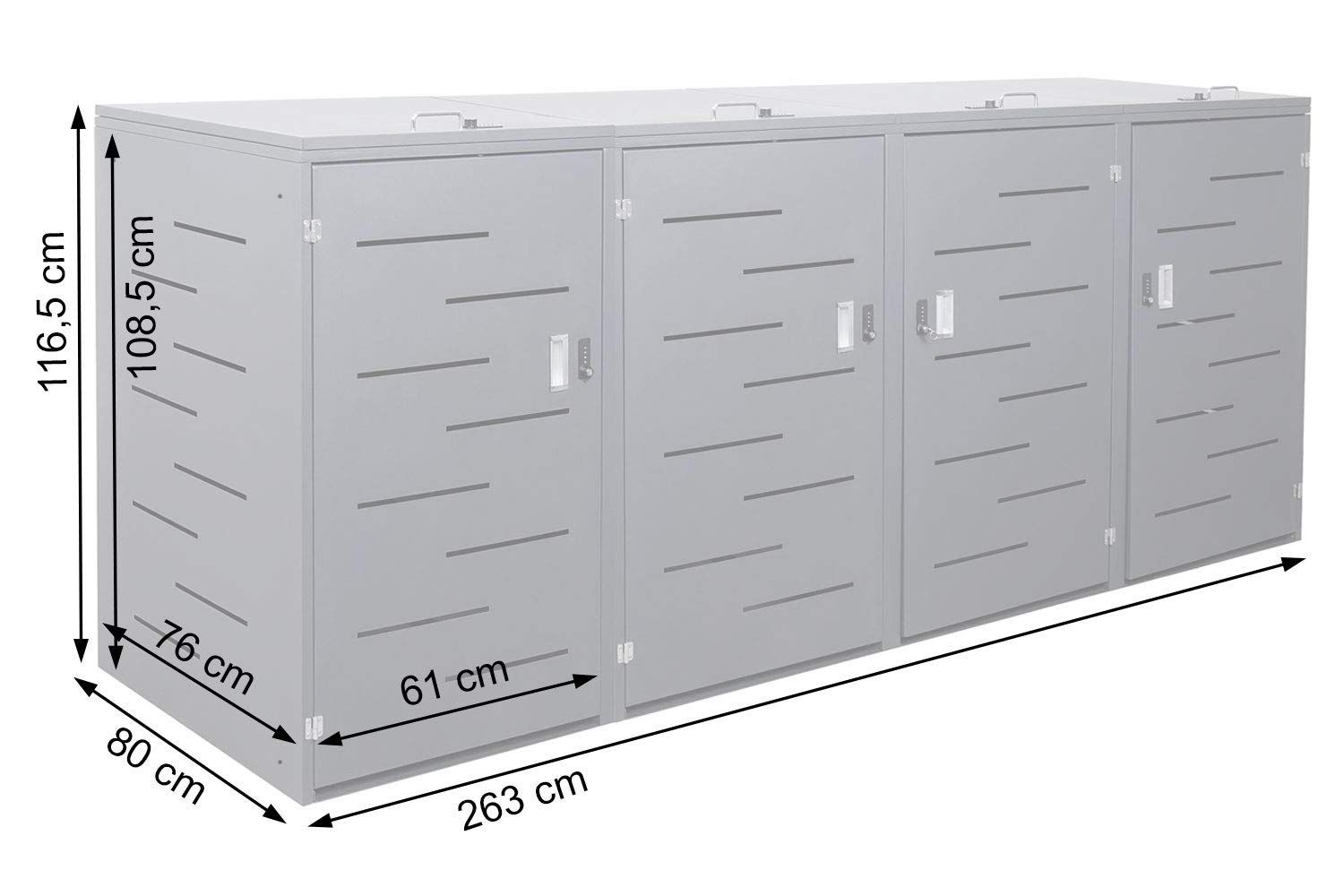 4er-Mülltonnenverkleidung HWC-E83, Mülltonnenbox Mülltonnenabdeckung, erweiterbar 117x263x80cm - anthrazit, Stahl 108kg