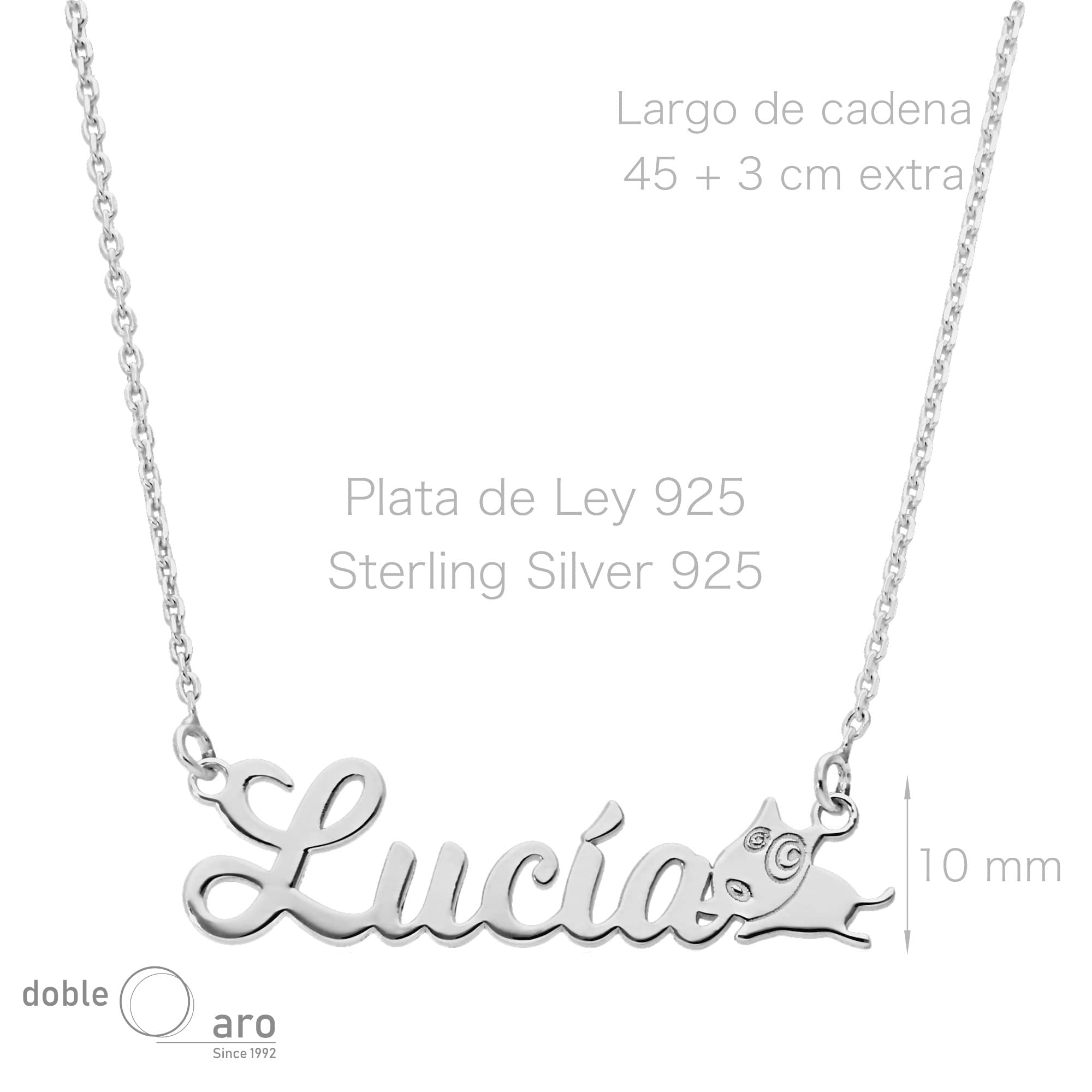 Colgante Personalizado con Nombre - Plata de Ley 925/1000 para Mujer – Collar Artesanal con Cadena Ajustable - Hecho en España (Modelo Dog, Plata de Ley)