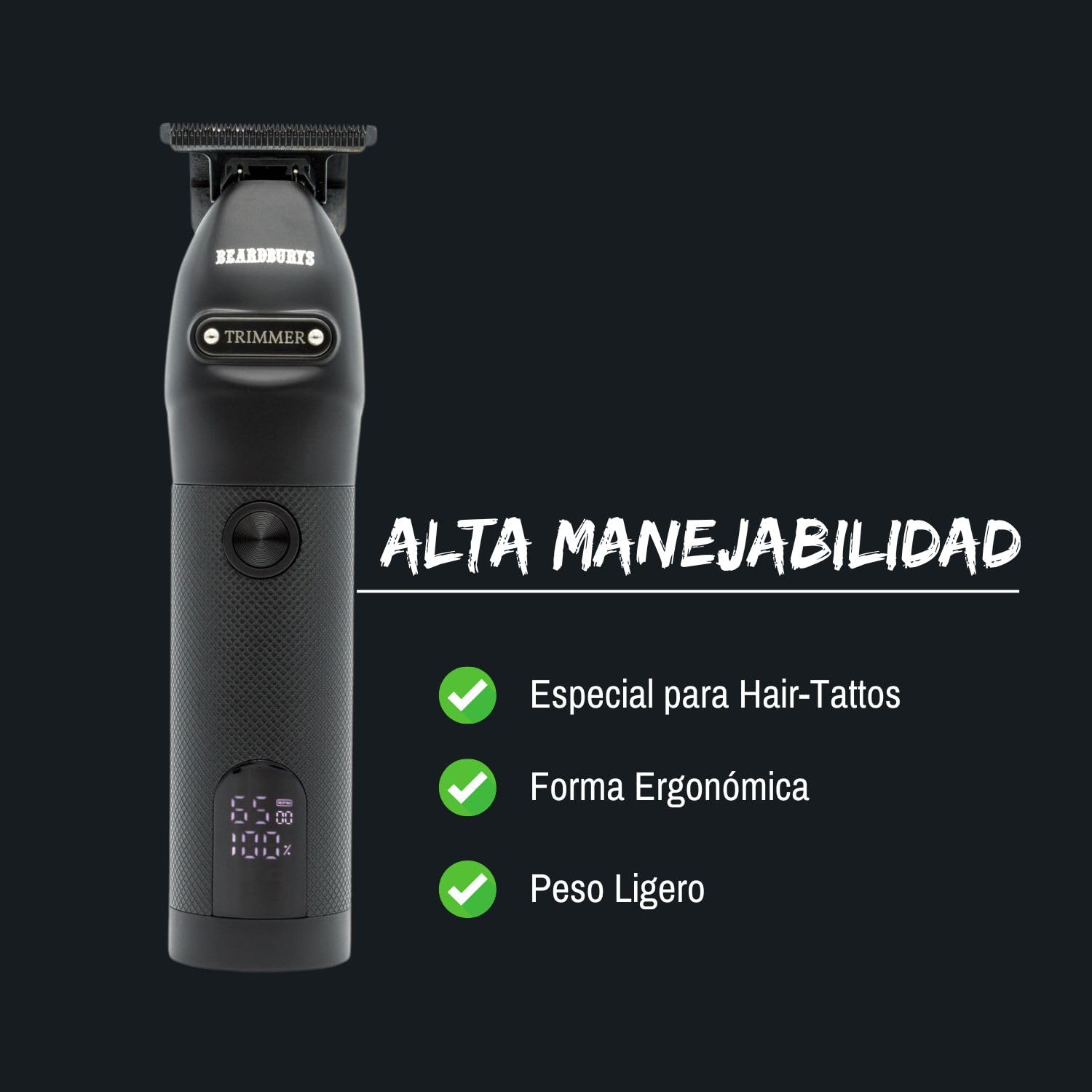 Beardburys XCT Trimmer | Recortadora de Barba y Pelo, Detailer Profesional Inalámbrica, Cuchillas DLC en T, Precisión y Durabilidad, 3 Peines-Guía - 175gr