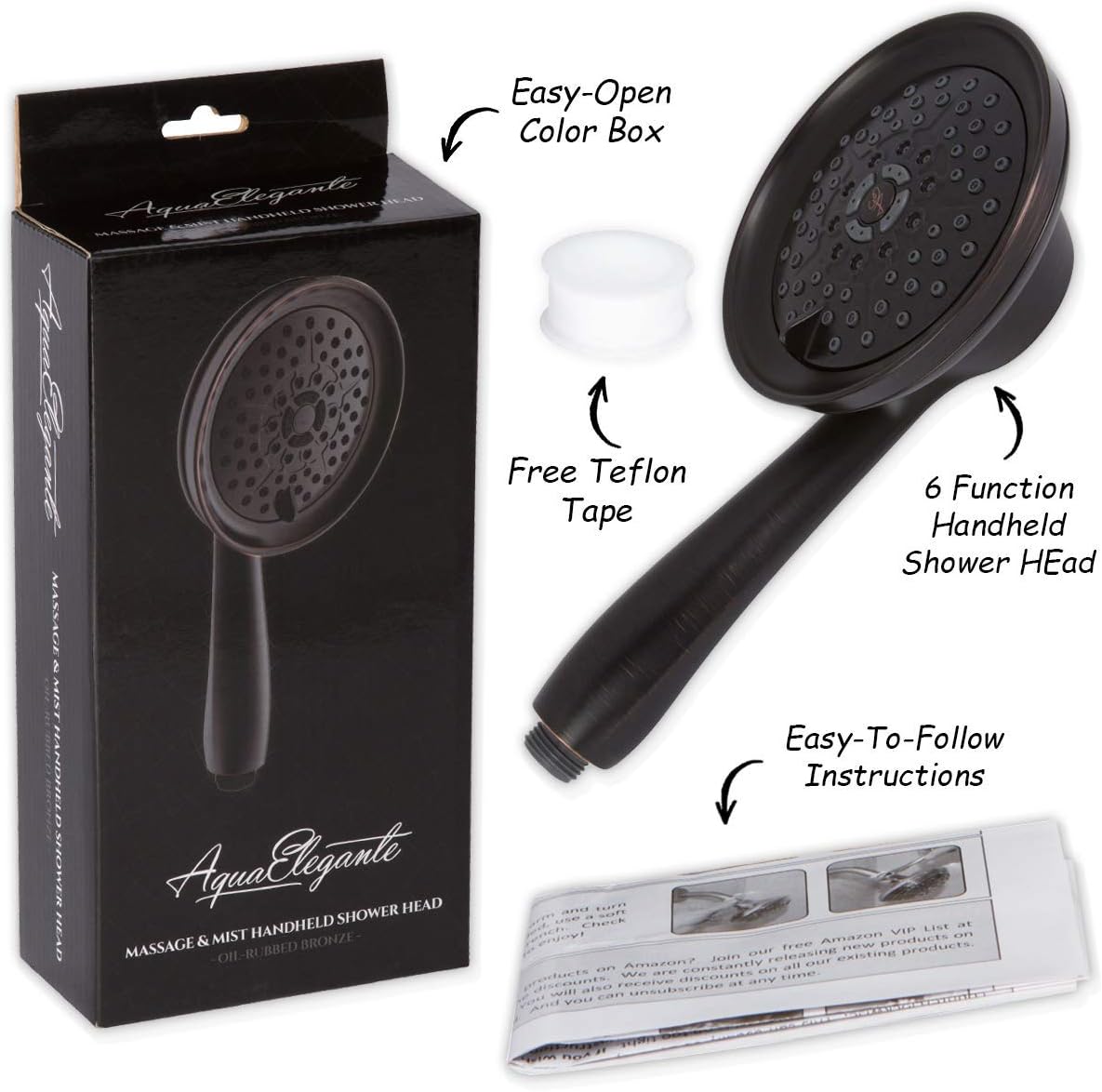Shower Massager Handheld High Pressure - Massage & Mist Hand Held Showerhead - Adjustable Massaging Rainfall Spray With Removable Rain Head For The Bathroom, 2.5 GPM - Oil-Rubbed Bronze