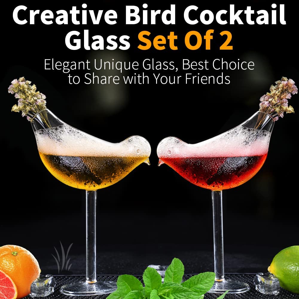 Unique Bird Cocktail Glasses - Set of 2 -6 Unique Bird Cocktail Glasses - Set of 2 -6
