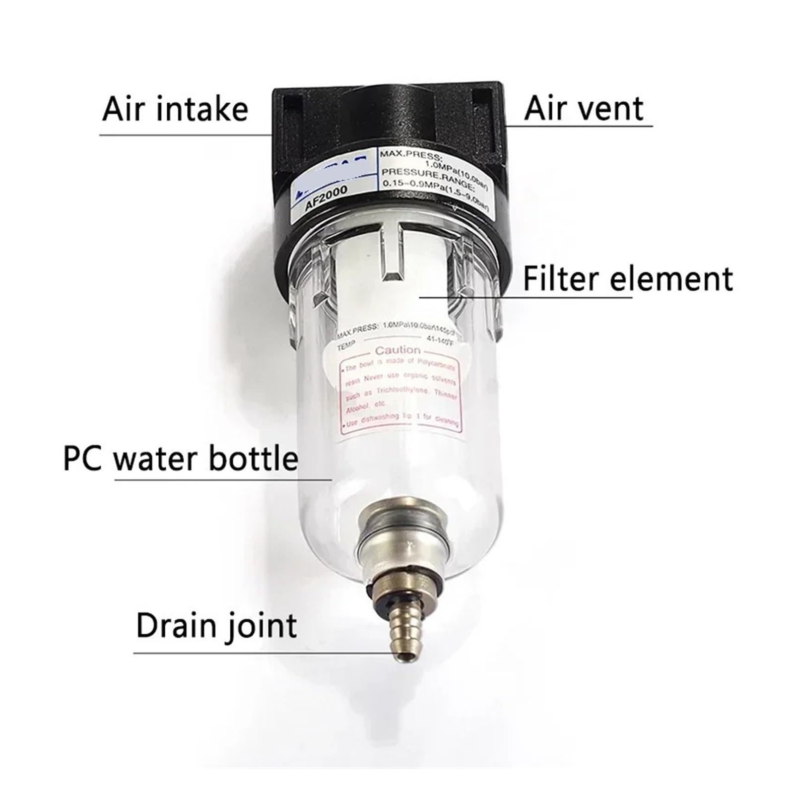 AF2000 1/4 procesador de fuente de aire bomba de filtro de cobre separador de aceite y agua compresor de componentes neumáticos (AF2000+PC6-02x2)