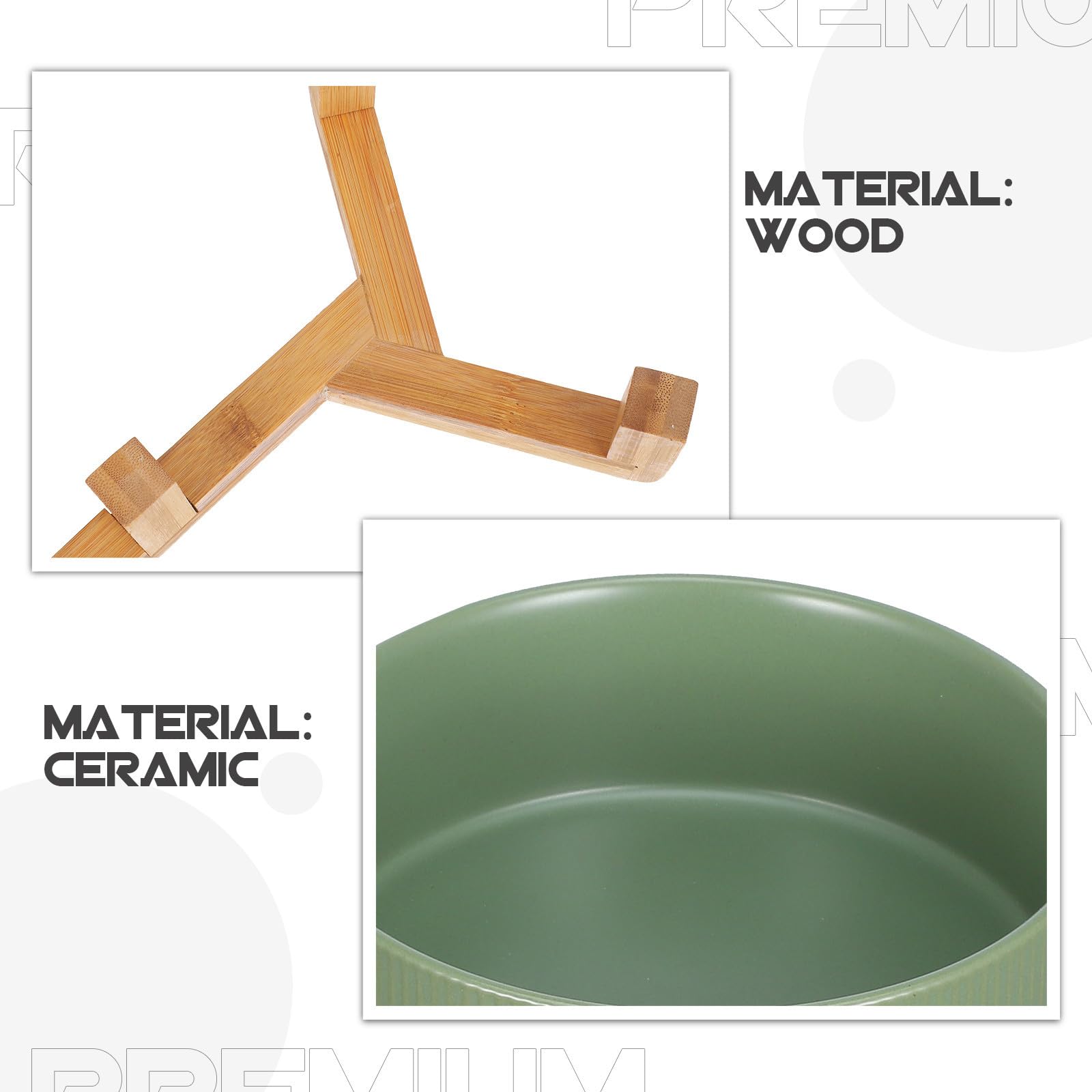 Ciotole per Cani Rialzate in Ceramica con Supporto in Legno, Doppia Ciotola Rotonda, Anti-ribaltamento, per Cibo e Acqua, Uso Domestico, per Cani e Gatti