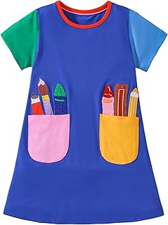 Toddler Girl Short Sleeve Easter Dress Cotton Casual Jersey Shirt Playwear Applique Dress - Buy now