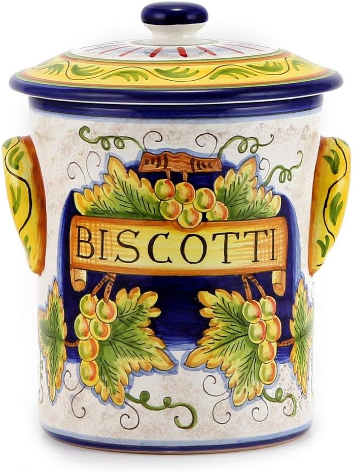 RUSTICA: Cylindrical ''Biscotti'' jar [#1191-RUS] - Authentic hand painted in Italy. Original design. Shipped from the USA with Certificate of Authenticity.