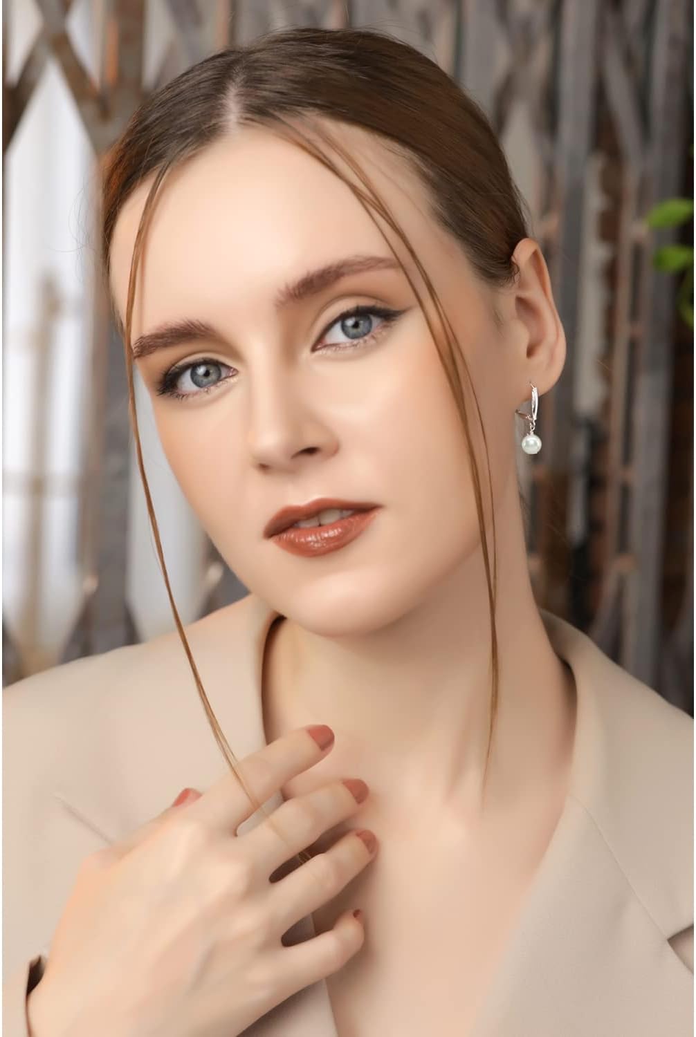 Sterling Silver Freshwater Cultured Semi-Round White Pearl Leverback Dangle Earrings for Women