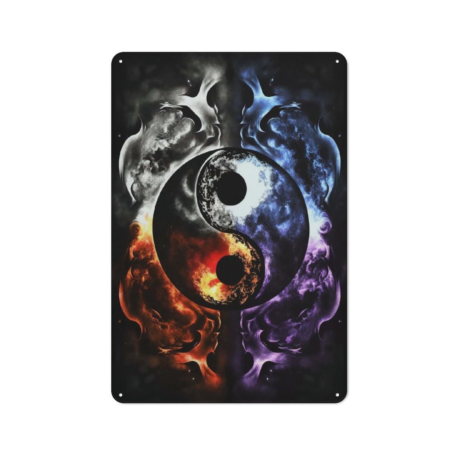 Tin Sign 30x20cm with Elemental Yin Yang for Pub Or Café, Rustic Decor, Wall Decoration for A Recently Updated Pub And Café
