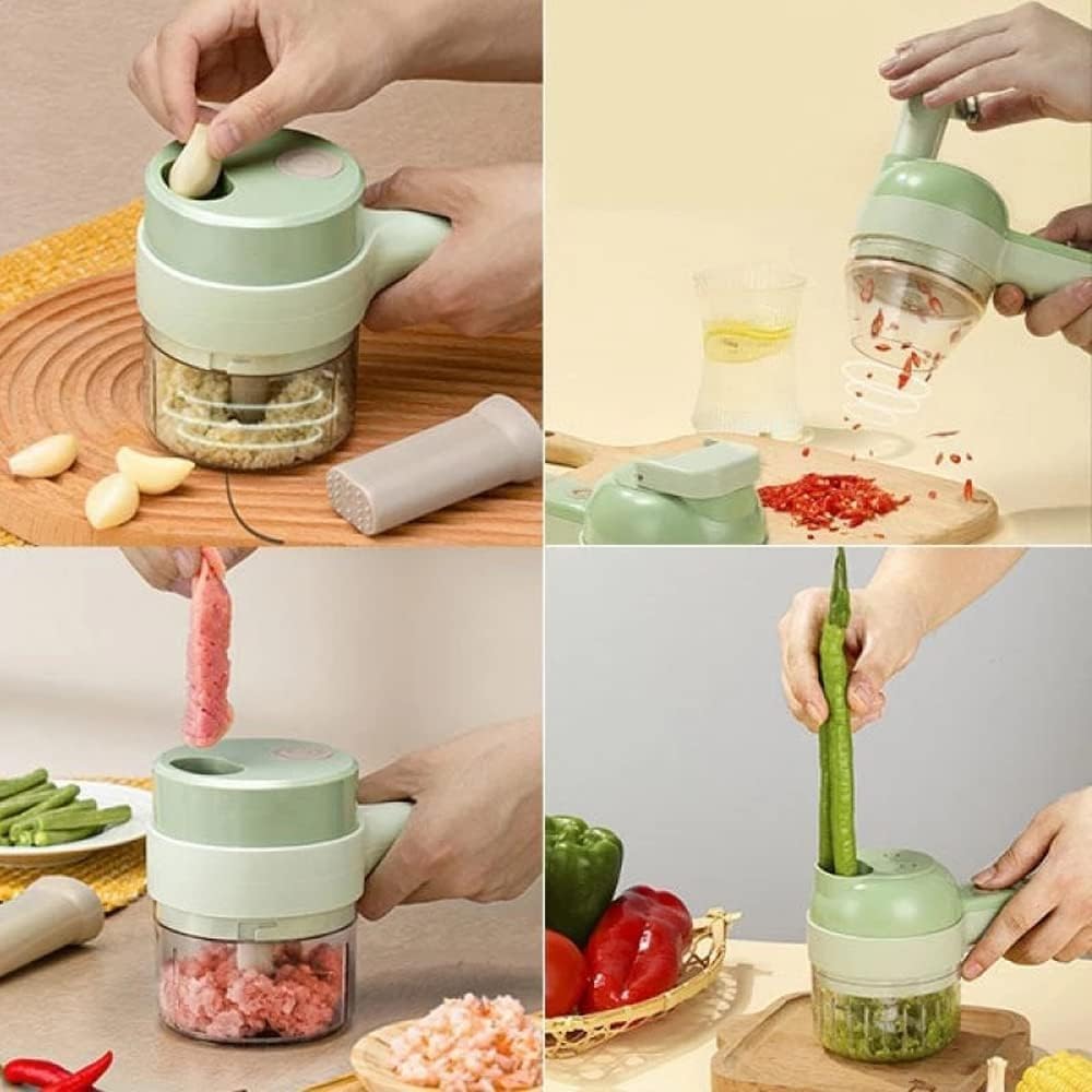 MayMax Cortador de Verduras Electrico 4 en 1 - Picadora inalambrica recargable que pica, ralla, corta y tritura verduras, ajo y frutos secos en segundos, facil de limpiar