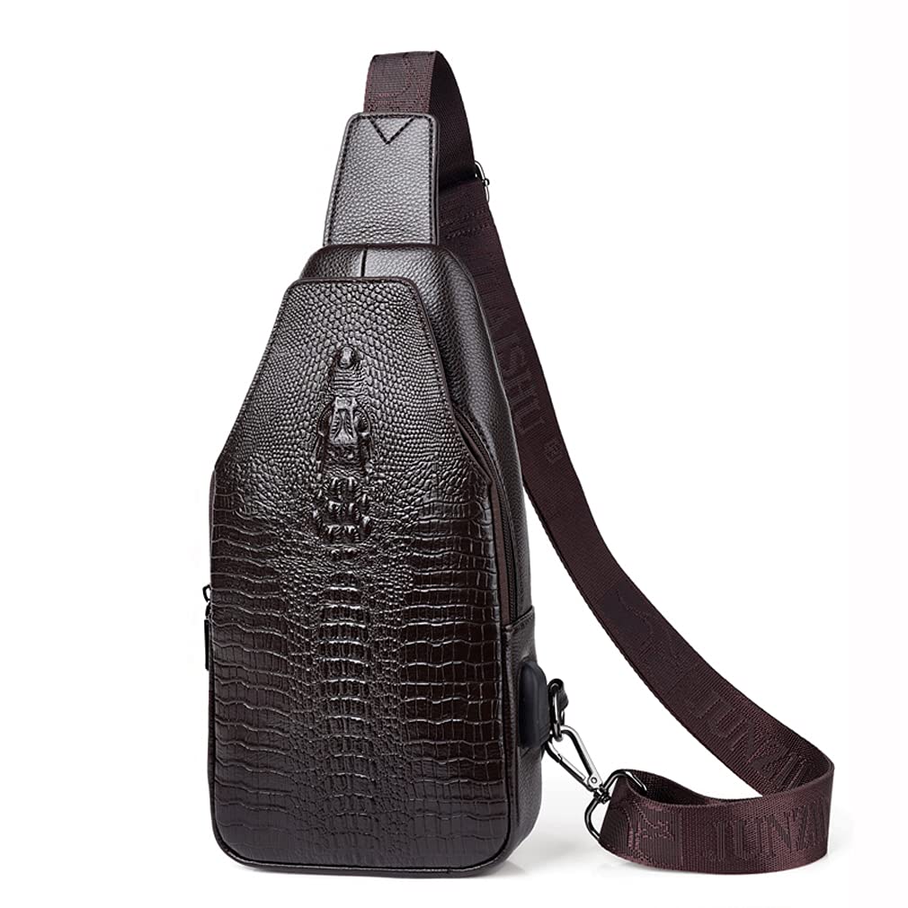 Hebetag Leather Sling Bag Crossbody Backpack for Men Women Travel Outdoor Camping