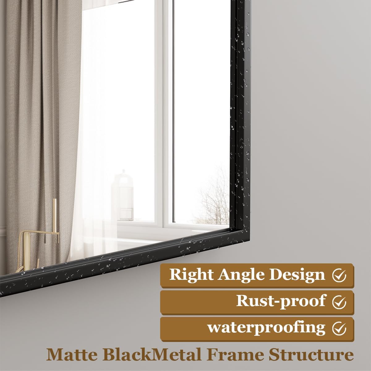 BEAUTYPEAK Wall Mirror Rectangular Bathroom Mirror with Metal Frame, Hangs Horizontal or Vertical for Living Room Bedroom Bathroom Entryway: Black 40"L x 30"W