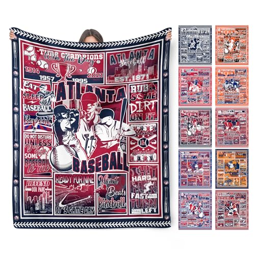 HTAPCHLY Atlanta Baseball Blanket City Team Color Plush Cozy Throw for Sofa Bed Multi Size Gifts for Men Boys Teens Sports Fans