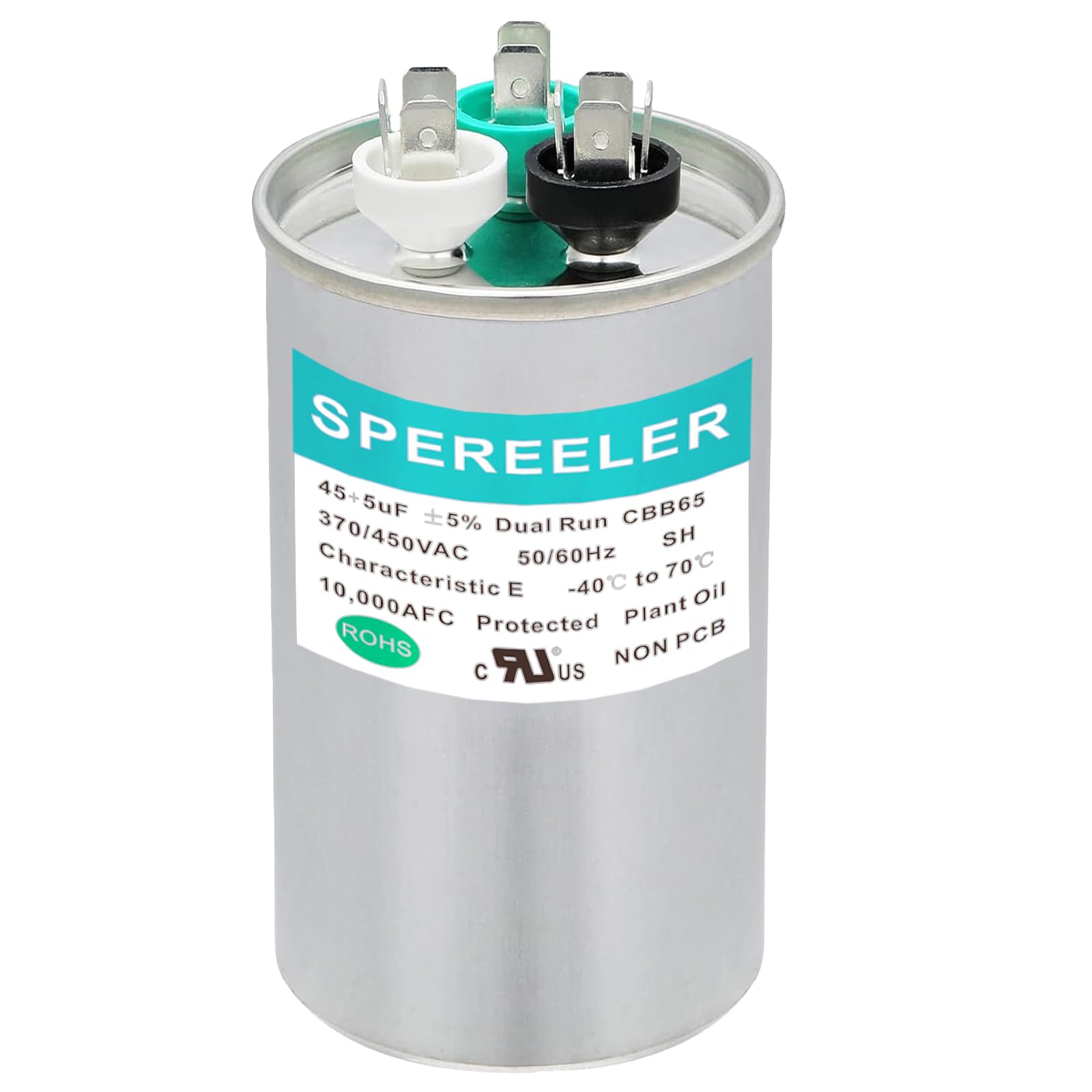 45 uF ±5% 45/5 MFD 370/450 V CBB65 Round Run Start Capacitor for AC Motor Run or Fan Start and Condenser Straight Cool or Heat Pump Air Conditioner