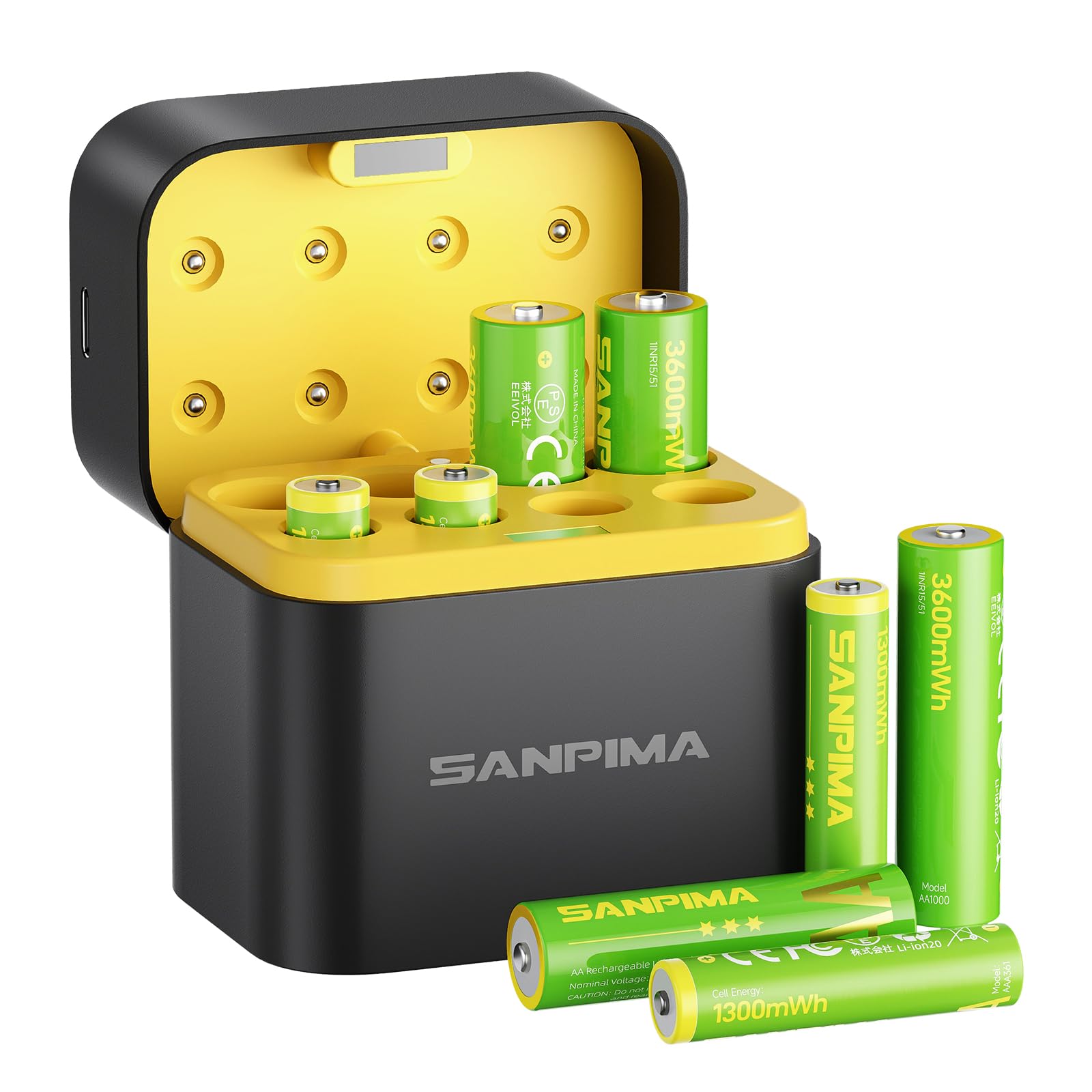 SANPIMA リチウム充電池8本 1.5V 大容量 単3形 3600mWh (4本) & 単4形 1300mWh (4本) セット 急速充電器付き 約1600回充電可能 1-8本同時充電 3.0時間充電 自然放電抑制