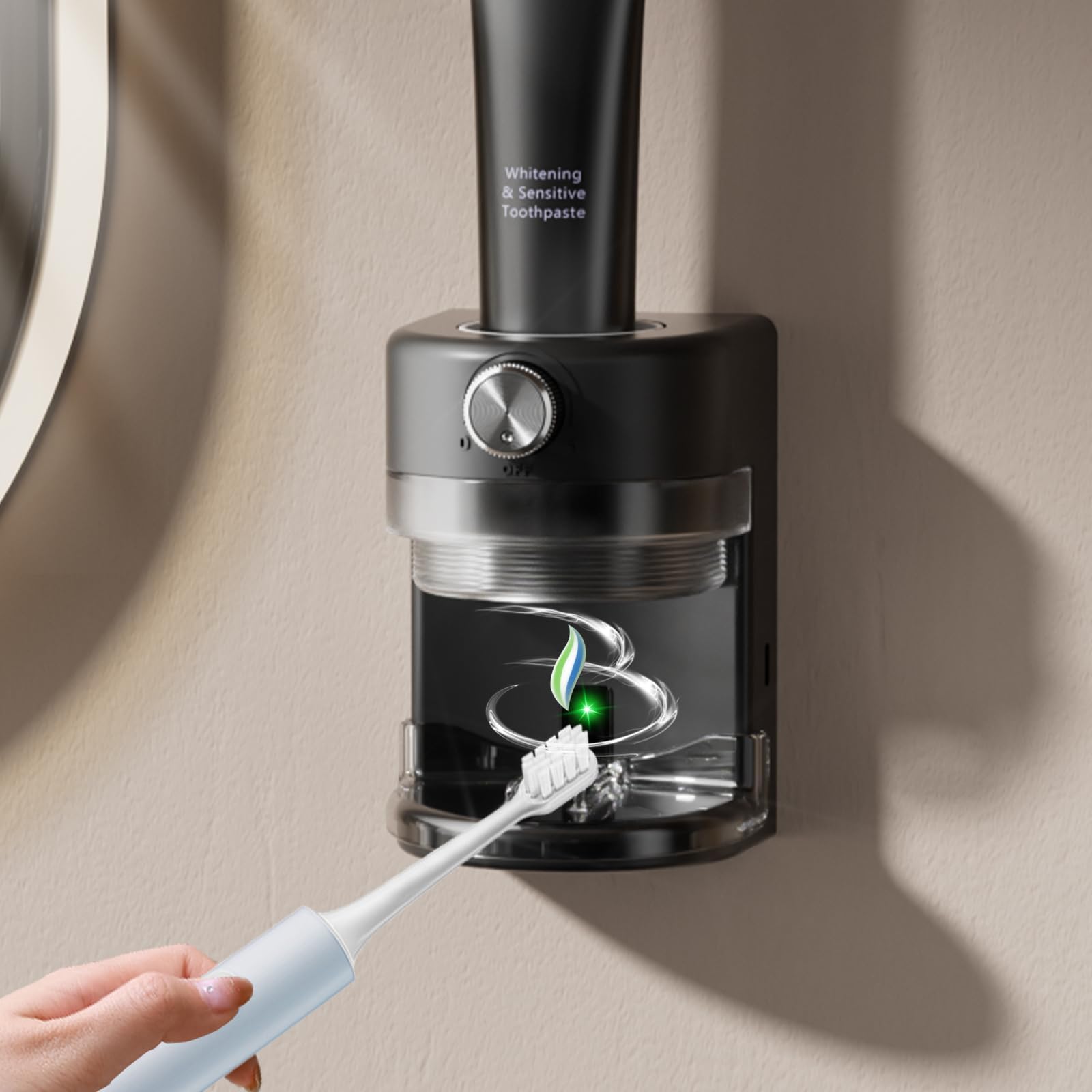 Aveki Black Automatic Toothpaste Dispenser, Electric Toothpaste Dispenser For Bathroom, Wall Mounted Bathroom Accessories Use For Family, Smart Toothpaste Dispensers For Kids And Adults (Black)