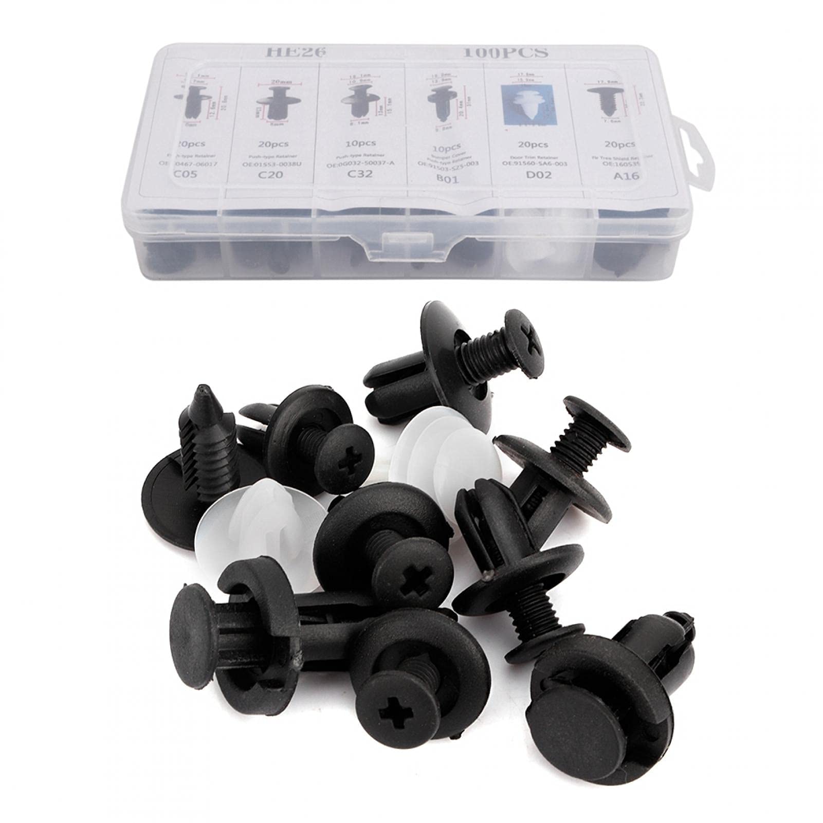 Clips De Fixation Auto - Lot De 100 - Pour Pare-chocs, Garde-boue, Panneaux De Porte - Dimensions 15 X 7 X 13 Mm - 12