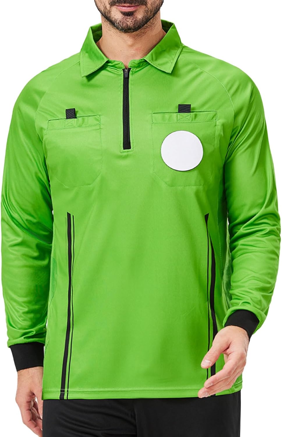 CUTIEHON Soccer Referee Jersey, Long Sleeve Official Pro Soccer Referee Shirt, Featuring a Badge Holder & Pockets