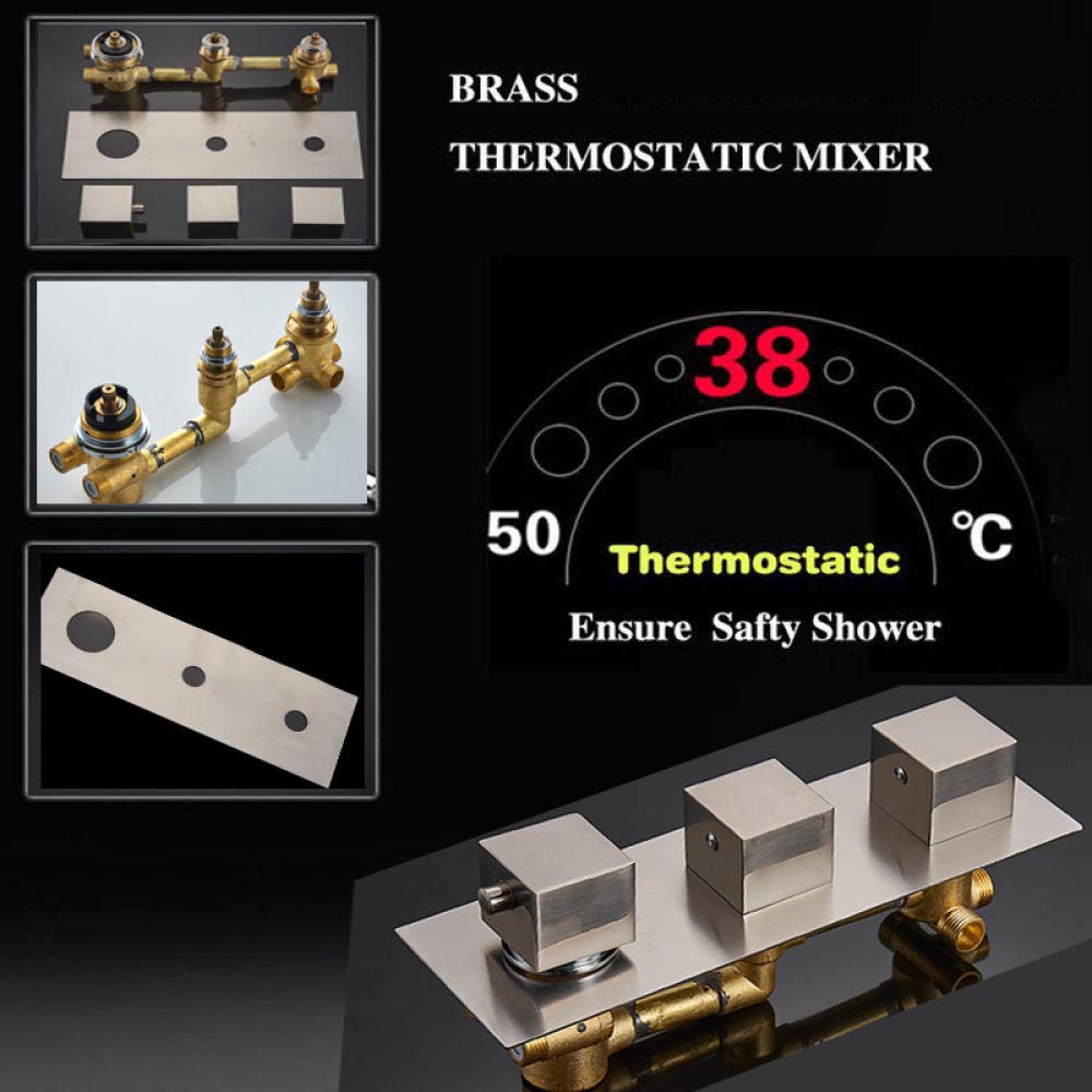 Rubinetto per doccia termostatico nero opaco per bagno Soffione doccia a pioggia Rubinetto per vasca da bagno a soffitto Miscelatore per vasca da bagno Set doccia a parete, soffitto 16 pollici, 3