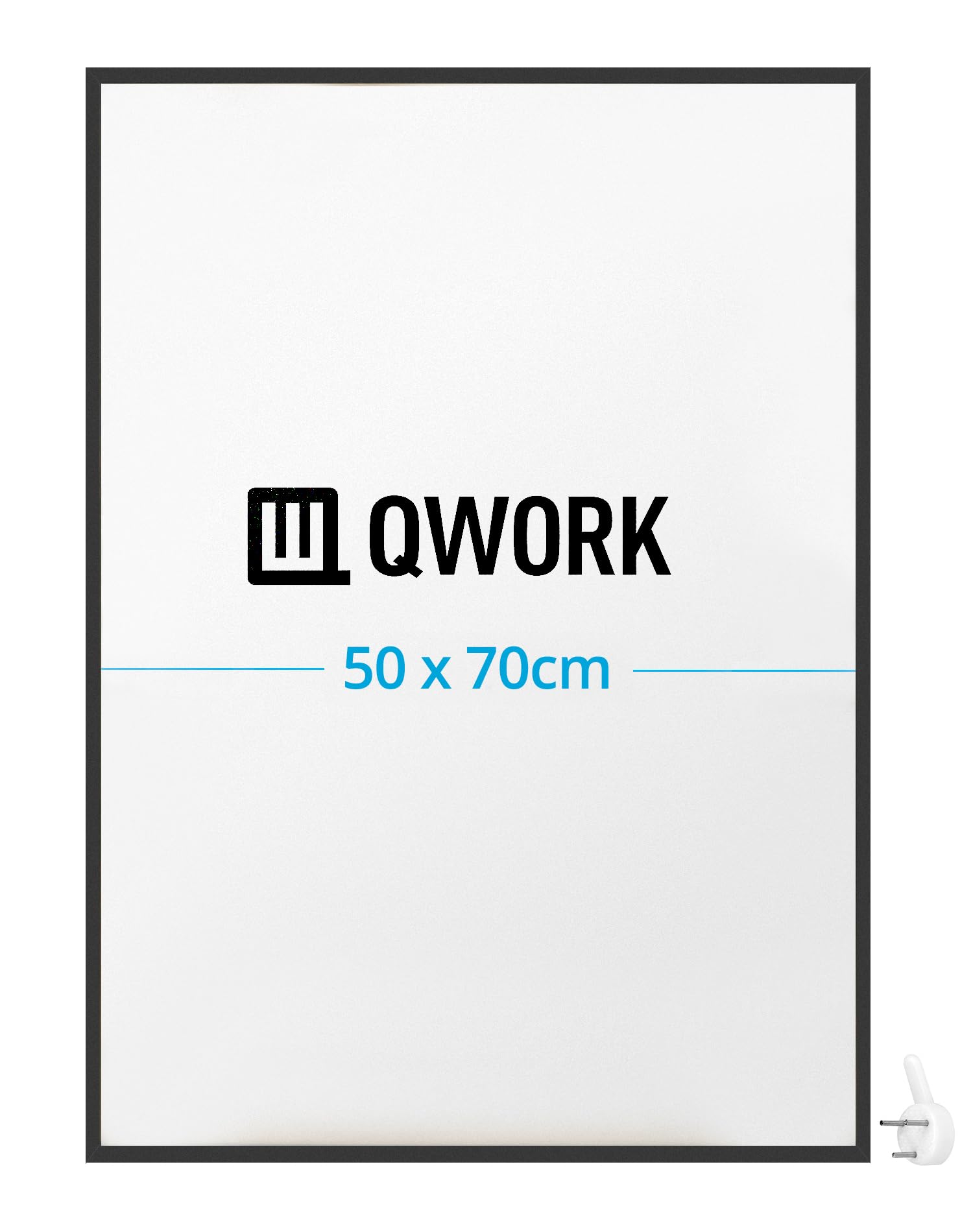 QWORK® Marco de Aluminio 50 x 70 cm - Negro Mate - Vidrio Acrílico Irrompible - para Montaje Vertical y Horizontal