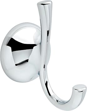 Delta Foundations 1-Pack Towel Hooks Polished Chrome Double J Wall Mounted for Robes 2-Prong Holder Bathroom Accessories FNDS35-PC