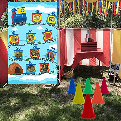 Dztrelfk T-BN-0267 Steam Train Choo Two Toss Games Banner Backdrop Railroad Railway Transportation Rhyming Story Theme Decor Decorations thumb #5