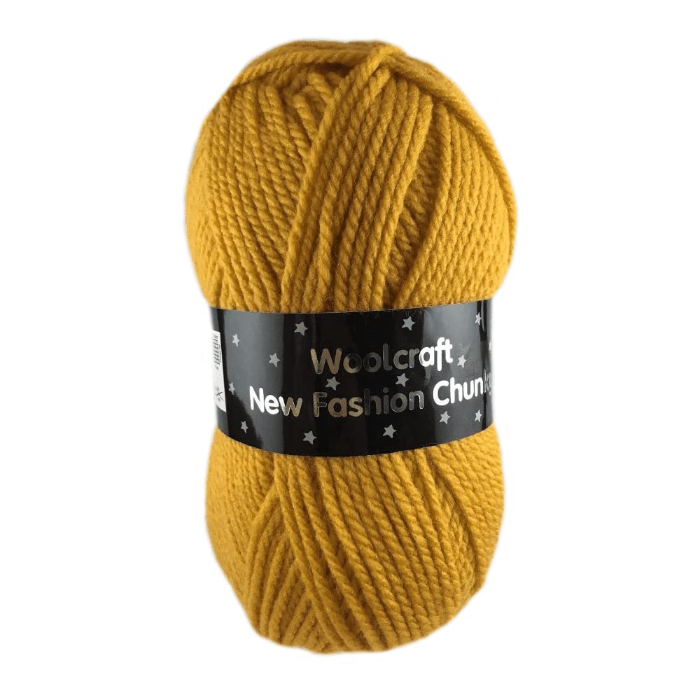 WoolCraft Fashion Chunky Knitting & Crochet Yarn, Great Value Yarn with 27 Colour Combinations in The Range, 100% Acrylic, 150 Metres, 100g Balls, Pack of 20, Mustard