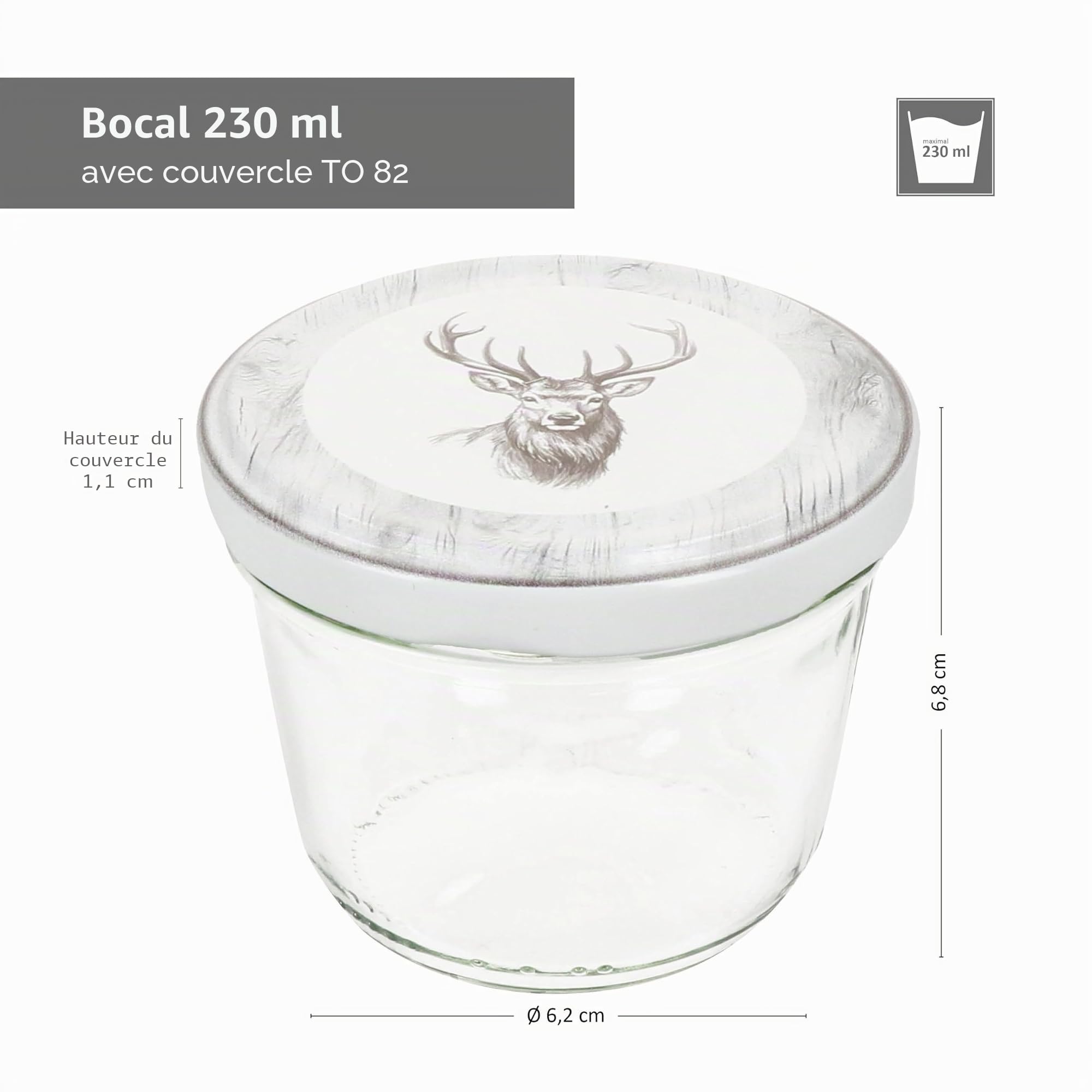 MamboCat Lot de 100 bocaux en verre de 230 ml avec couvercles à visser Alois Cerf I Bocaux de conservation + jusqu'à 82 couvercles + livret de recettes gratuit I Bocaux de conservation et conservation