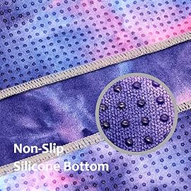 Eunzel Yoga Towel,Hot Yoga Mat Towel with Grip Dots Sweat Absorbent Non-Slip for Hot Yoga, Pilates and Workout 24″ x72, Purple & Blue
