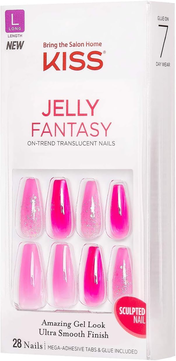 KISS Jelly Fantasy OnTrend Translucent Nails, Long Sculpted GlueOn