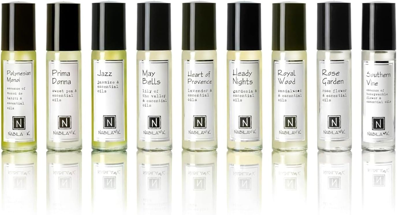 Roll-on Perfume (Set of 9) with Essential Oils Alcohol-Free, All-Natural, Organic, Long-Lasting Fragrance - Travel-Size Perfume for Women - TSA Approved, 0.33 oz / 10 ml