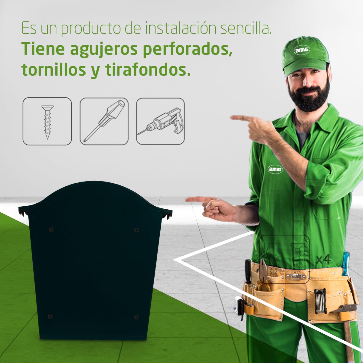 Amig - Buzón Exterior de Pared - Tamaño Compacto para DIN A4 - Apertura Frontal con Cerradura - Acero - Negro - Fácil de Instalar en Puertas o Verjas - 37 x 36 x 10,5 cm