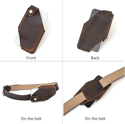 Miniatura 4 de Funda portátil de piel auténtica funda para teléfono para hombre bolsa para cinturón de hombro funda de viaje para exteriores con lazo para cinturón