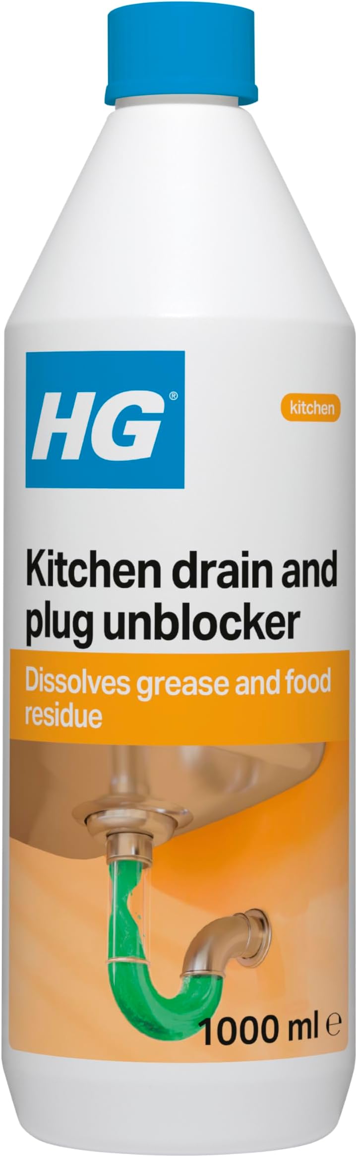 HG Kitchen Drain & Plug Unblocker, Natural, Heavy Duty, Kitchen Sink Unblocker & Cleaner for Pipes, Septic Tank Safe - 1 Litre