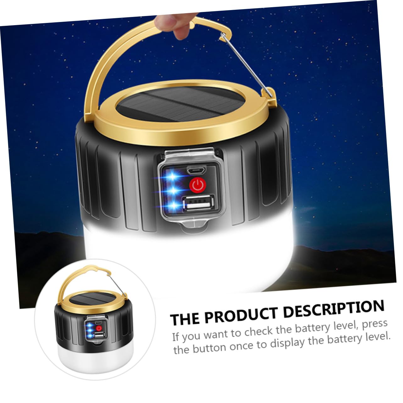 Linterna Solar LED para Camping y Emergencia Recargable USB