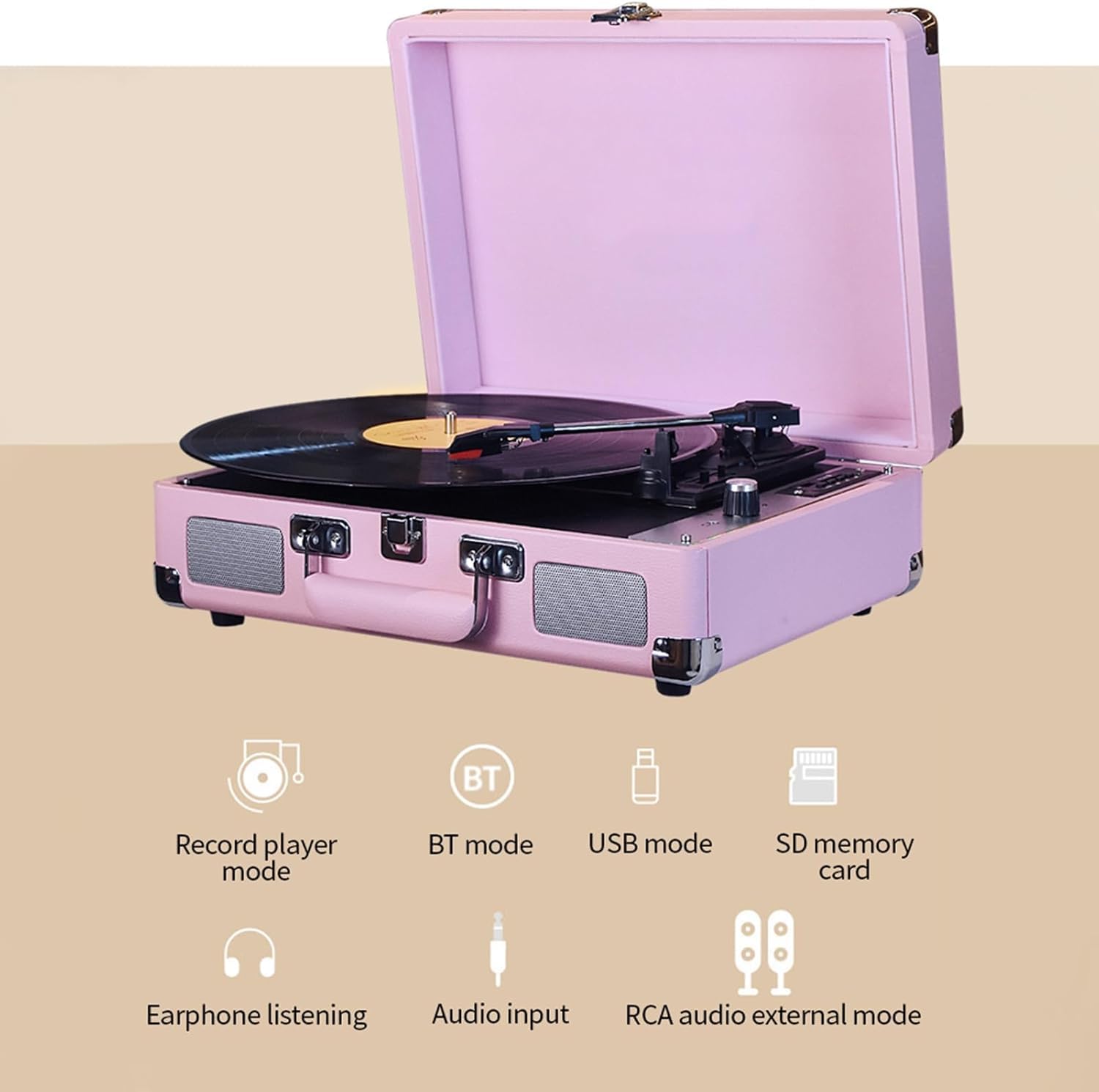 Giradischi vintage con altoparlanti integrati e registrazione USB, giradischi da 33/45/78 giri/min con ingresso da 3,5 mm per dischi in vinile da 7-12 pollici