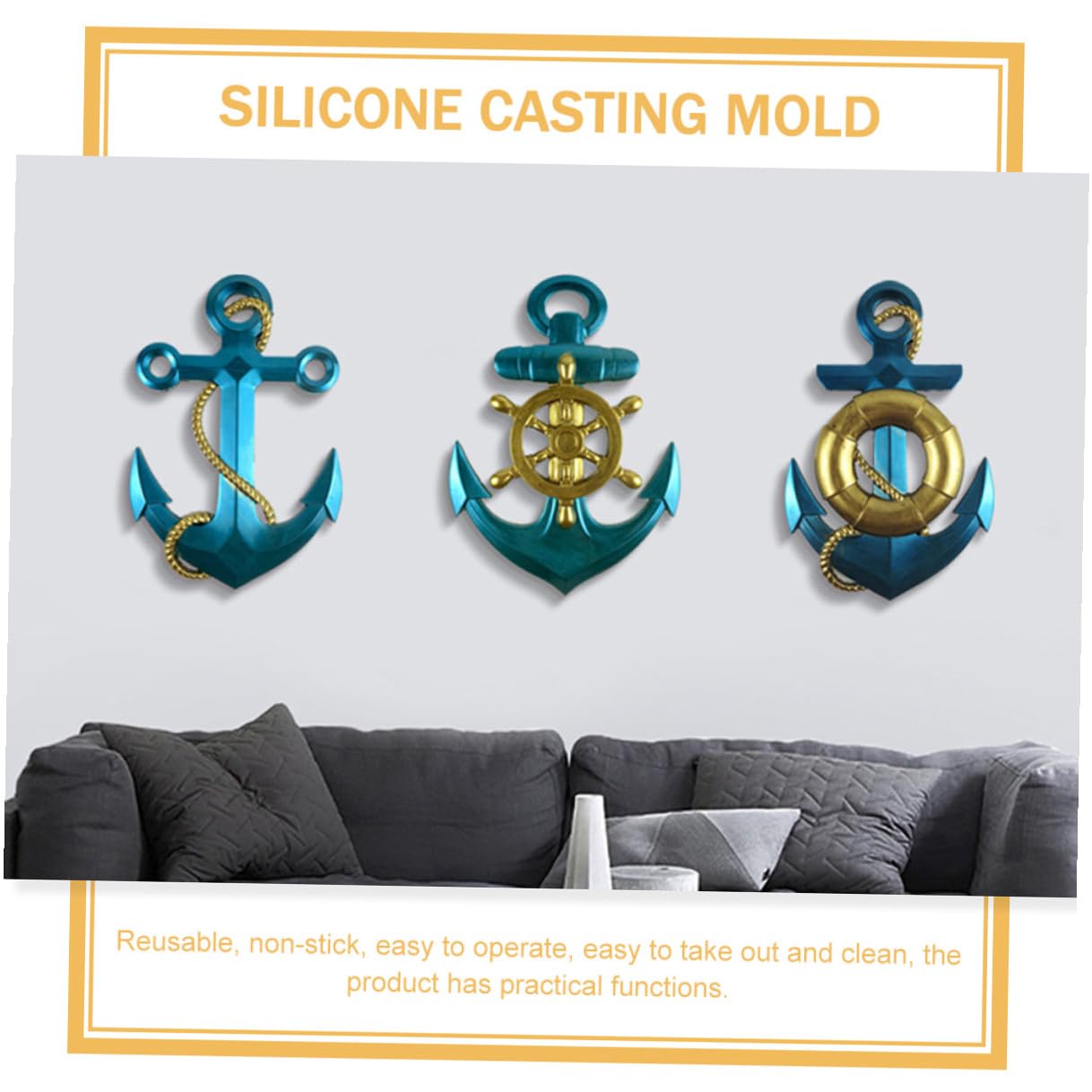 Hemobllo 4 Pezzi Stampo in Silicone a Forma di Ancora, Riutilizzabile, Flessibile, per Decorazione Murale e Targhetta Porta, per Fai da Te