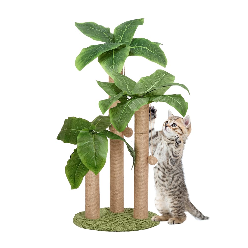 Poste rascador para gatos de 80 cm, árbol rascador mediano con 3 postes rascadores para gatos grandes con 2 bolas colgantes para burlas, cuerda de sisal natural (80 cm)