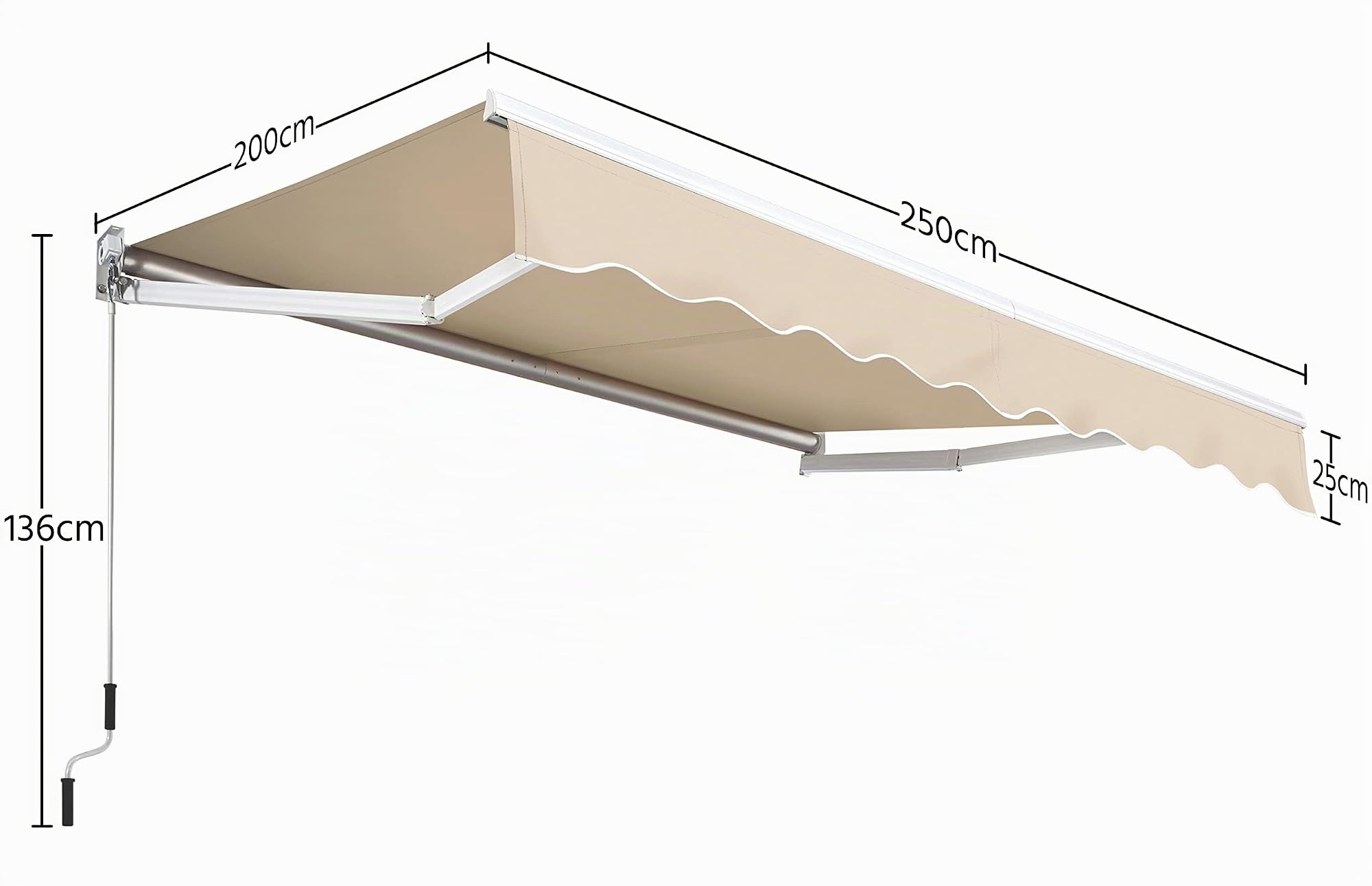 Abician Auvent Rétractable de Contrôle Manuel, Store Banne de Balcon pour Terrasse, Patio, Café, Porche, Restaurant 250 x 200 cm