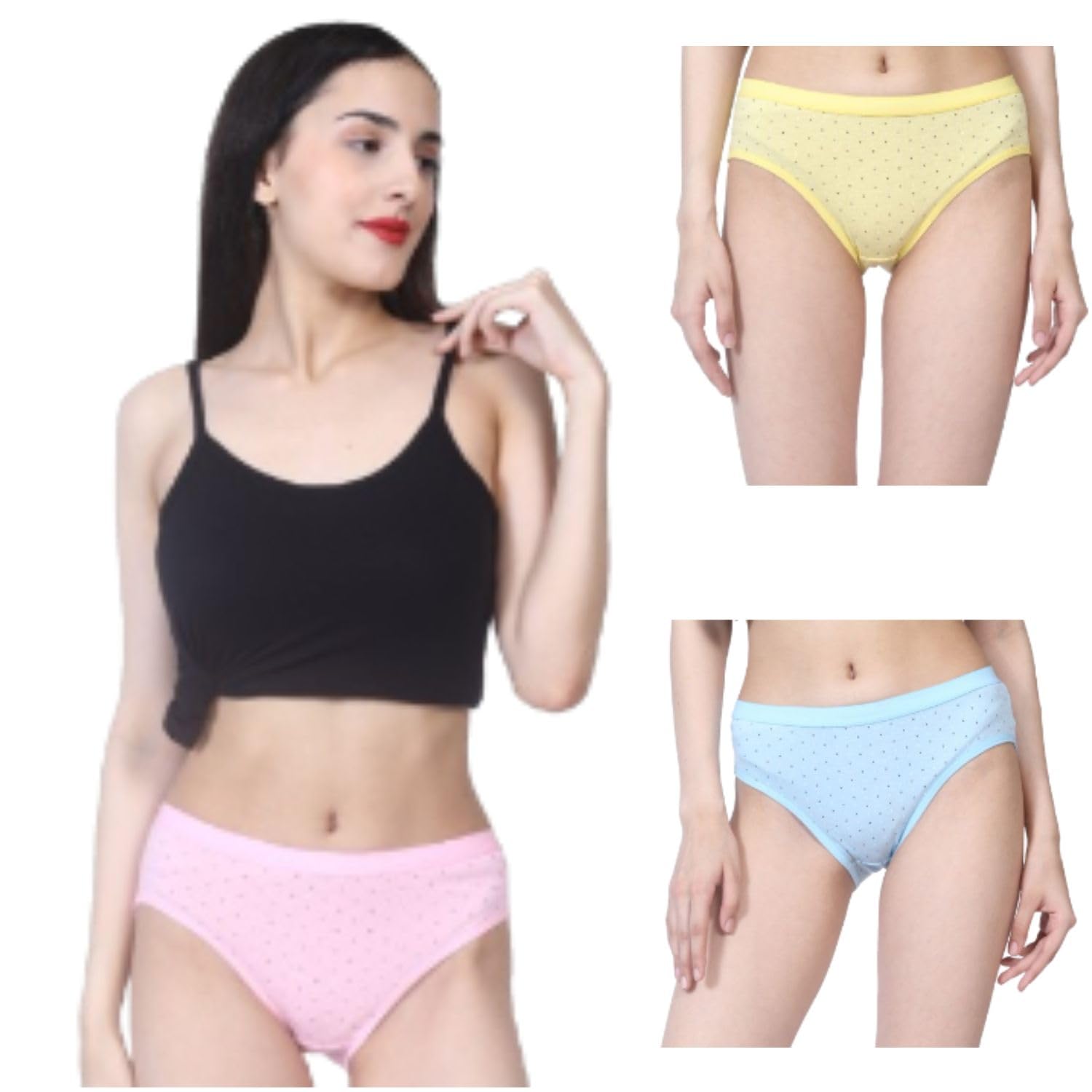 Women’s High -Rise Cotton Bikini Brief – Multicolor Mini Dot Print | Pack of 3 | Full Coverage-image-43
