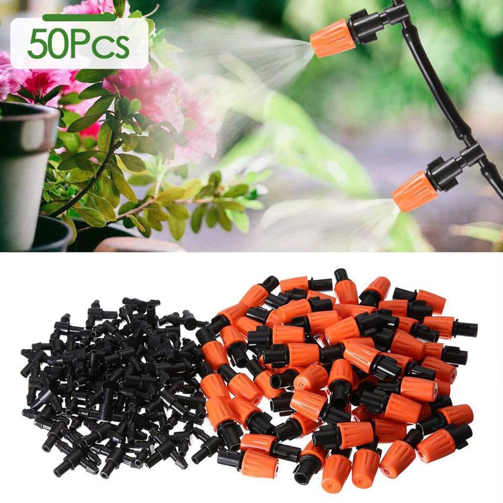 Zestaw 50 kropelek do nawadniania kropelkowego do węża 4/7 mm | 50 zraszaczy + złącze wtykowe 50 T, regulowane 360 stopni, zestaw do nawadniania kropelkowego