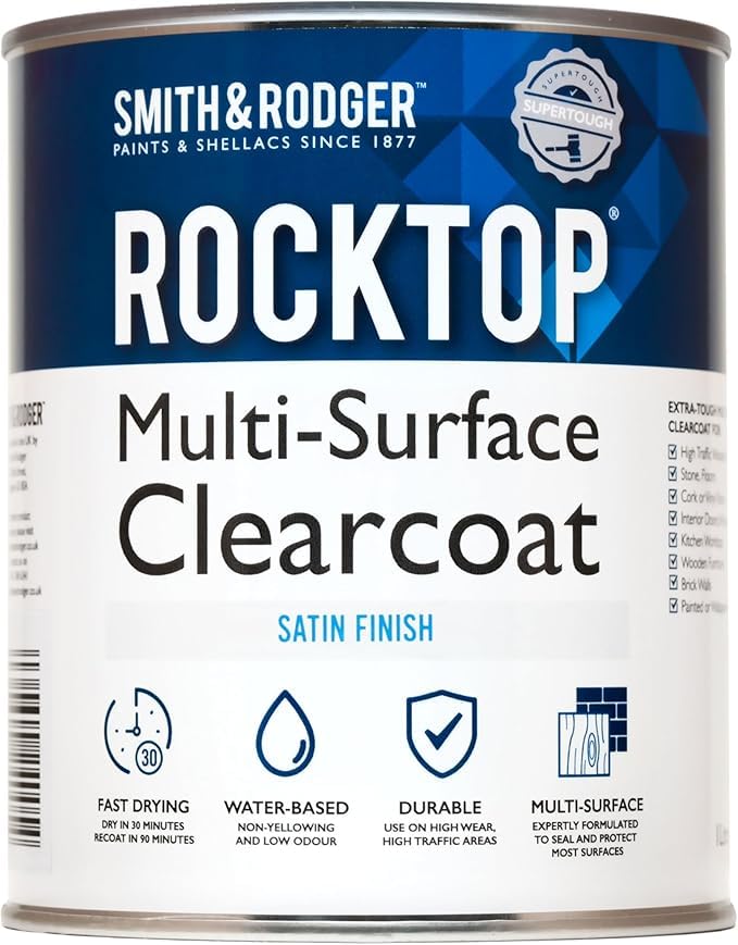 Gripper Cloth Smith & Rodger Rocktop Multi-Surface Clearcoat, Satin Finish, Water-Based, Fast-Drying, 1 Litre