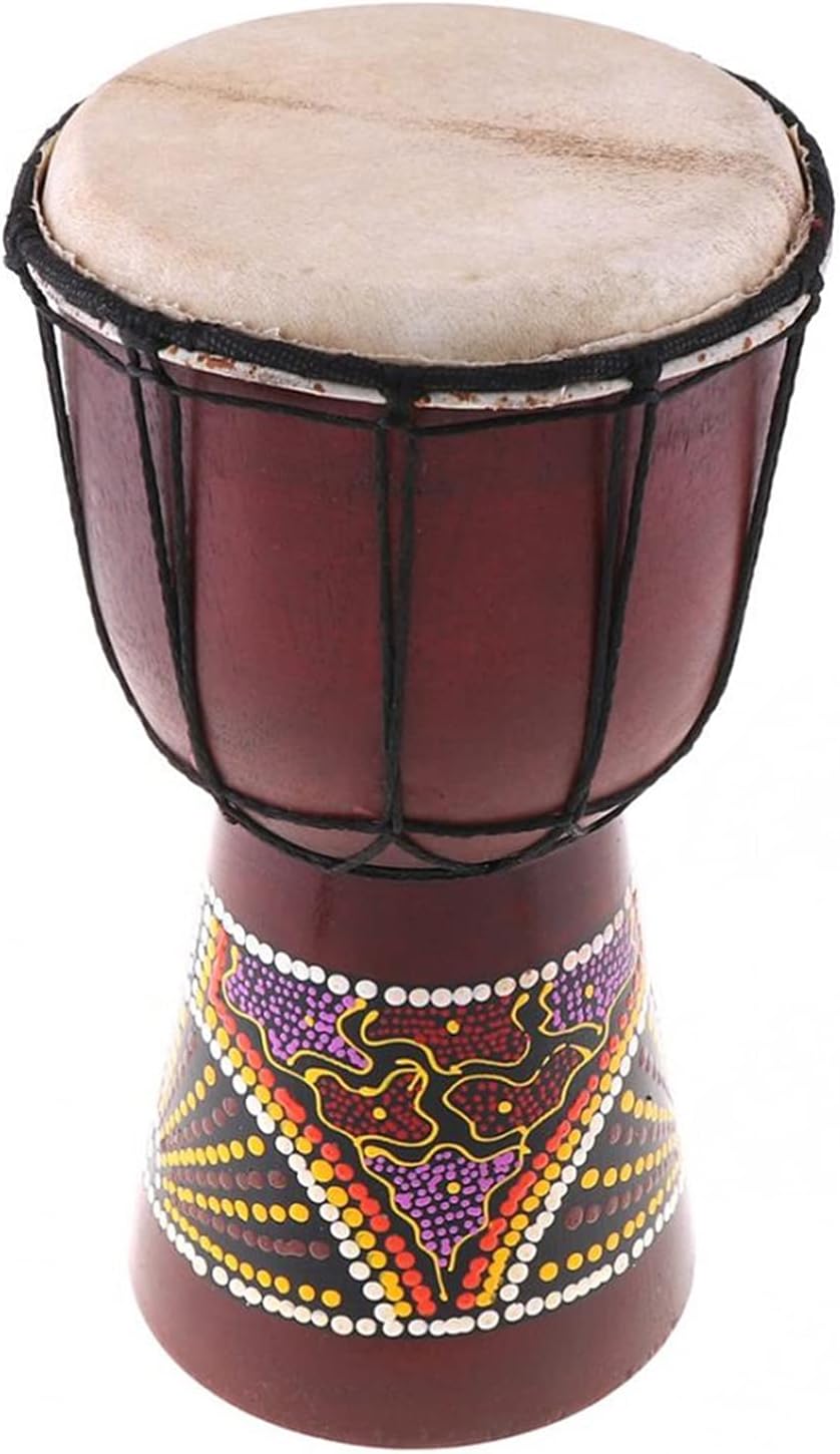 African Drum,6in African Djembe Drum Hand-Carved Wood Goat-Skin Traditional African Musical Instrument with Colorful Pattern