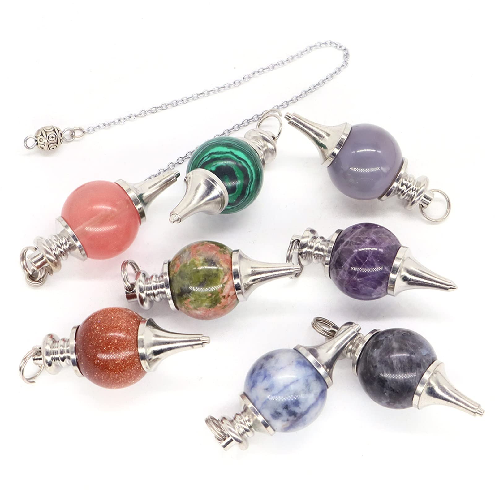 1-20 STÜCK Natürlicher Rosenquarz Labradorit Pendel for Wünschelrute Weissagung Runde Perlen Stein Kristall Kegel Anhänger Pendulos Schmuck Geschenk Voller Textur