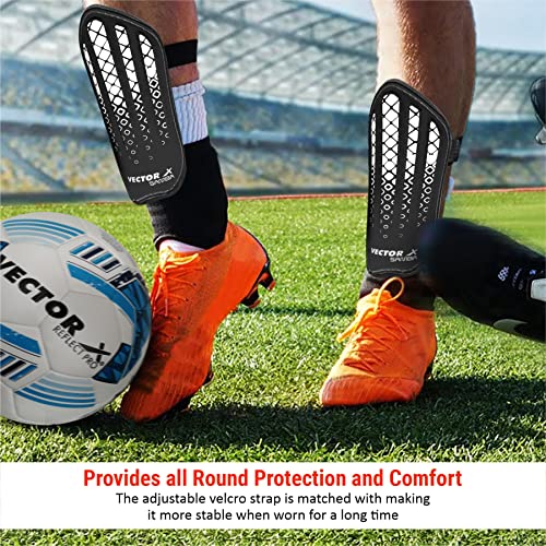 Image of Vector X Samba Shinguard with Ankle Adjustable | Training and Practice | for Girls and Boys | (Senior, Black-White)
