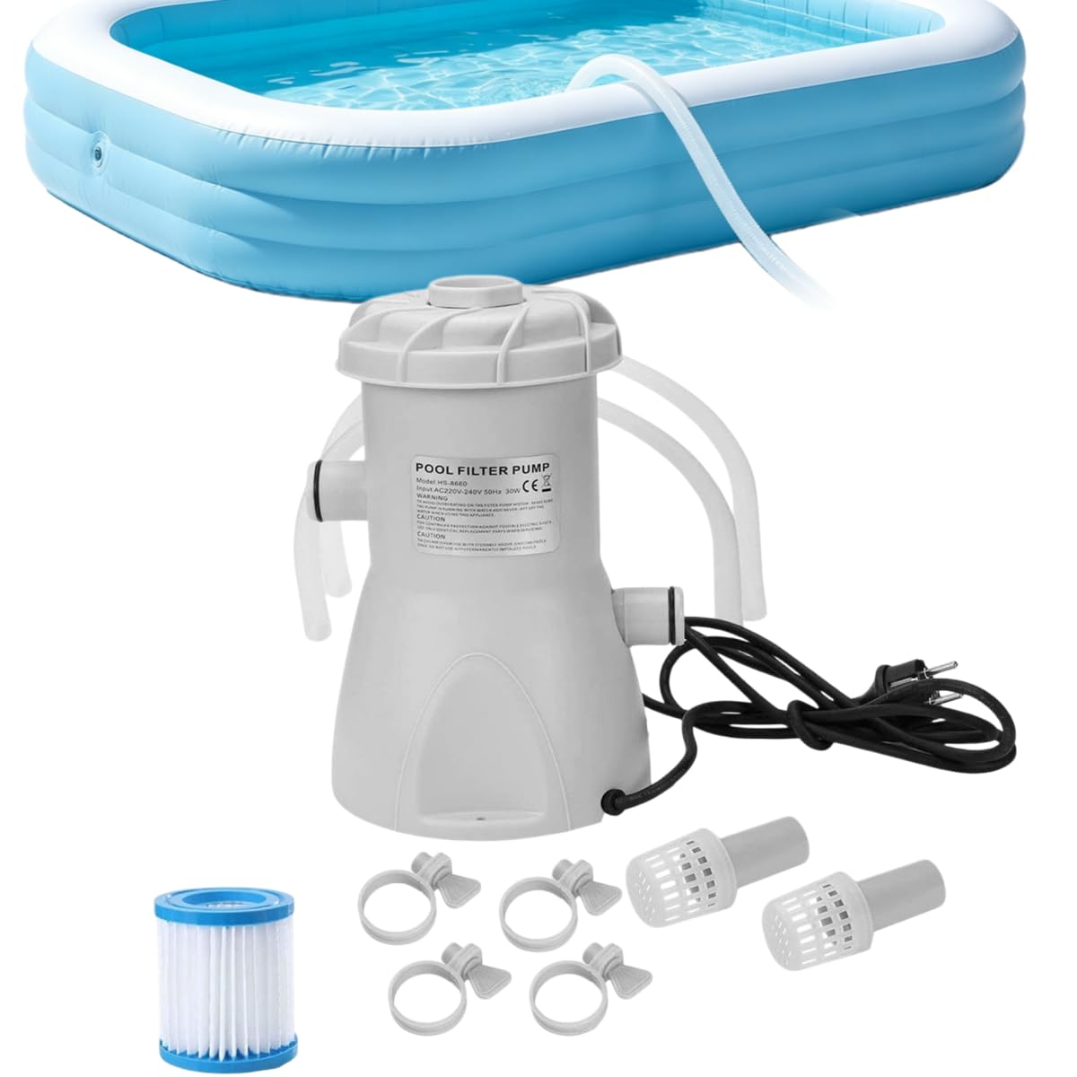 530 Gallons Ground Pool Filter Pump for Above Ground Inflatable Pool Efficiently Swimming Pool Cartridge Filter Pump, High Efficiency Cartridge Electric Filter Pump System, 32mm Hoses (530gal-A)