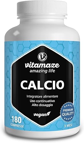 Calcio Integratore Vegano ad Alto Dosaggio – 180 Compresse – 800mg di Carbonato di Calcio per Dose Giornaliera – senza additivi indesiderati – prodotto in Germania e testato in laboratorio Generico - integratore