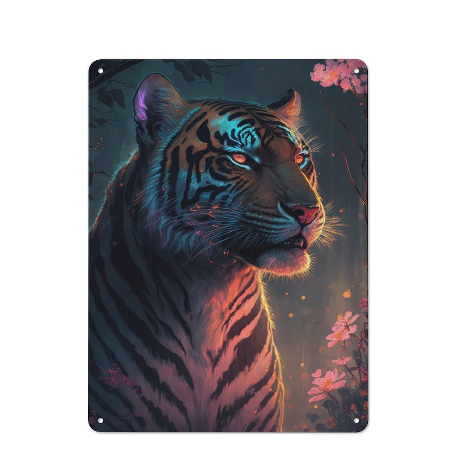 Retro Metal Sign 40x30cm Featuring Neon Tiger, Home Bar Decor for Pub, Home Bar, Shed Or Man Cave